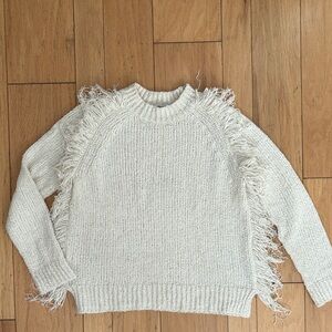 Madewell Cream Knit Fringed Sweater Sz M VGUC